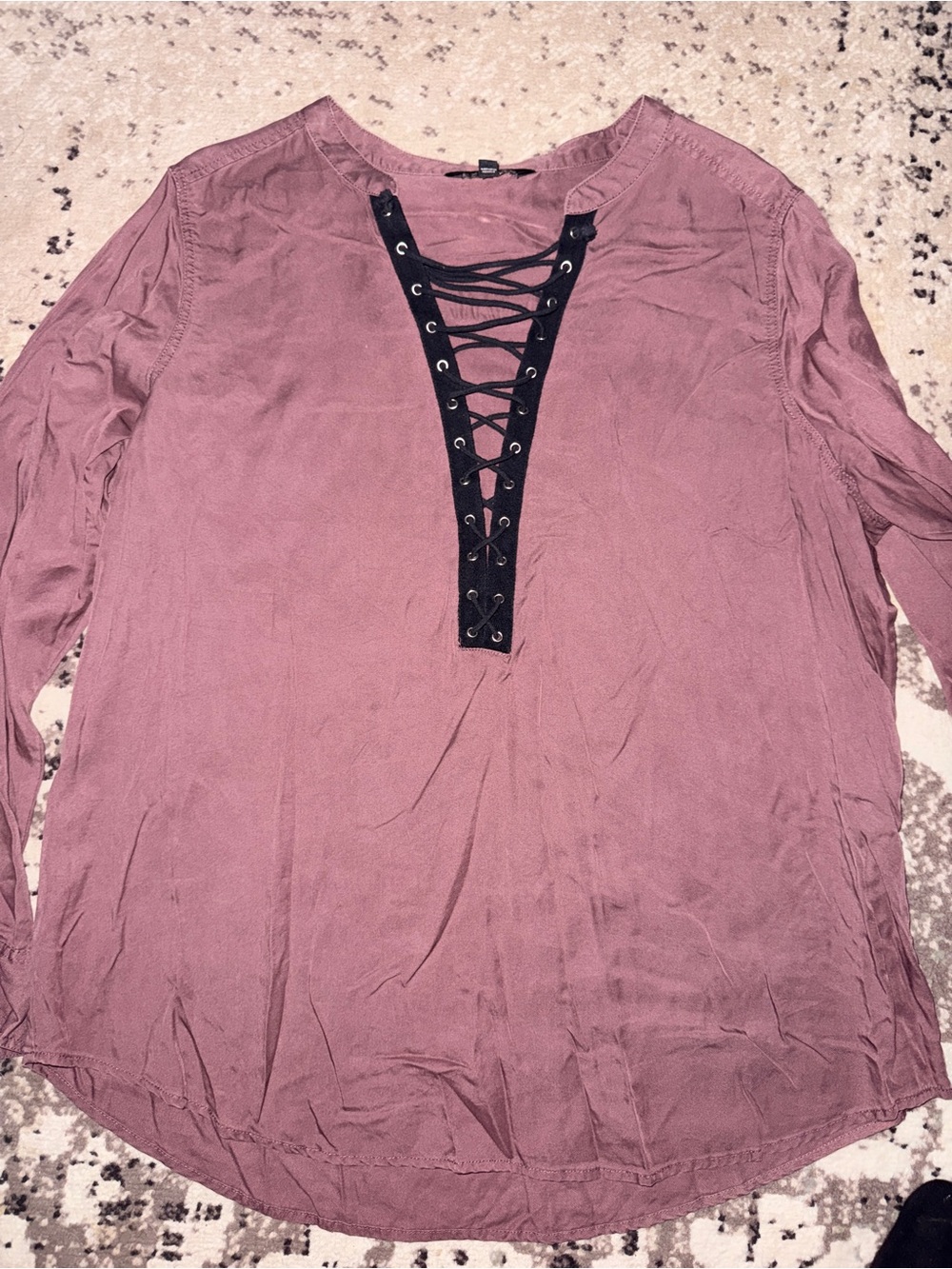 Express Mauve Lace-Up V-Neck Long sleeve